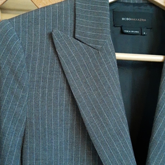 BCBG MAXAZRIA Gray Pinstripe Jacket and Pants Suit - Picture 3 of 11
